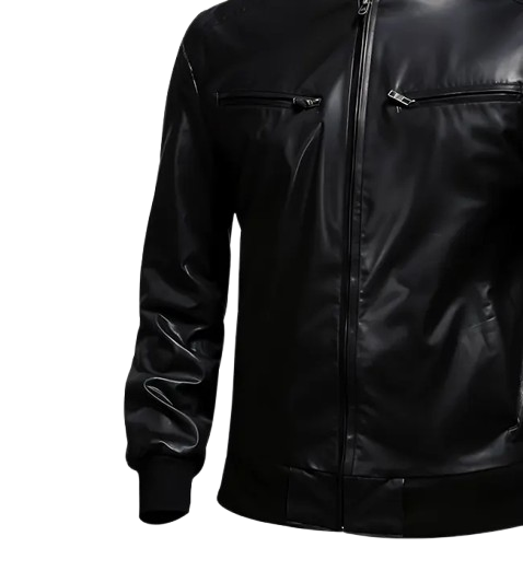 Men’s Black Biker Bomber Leather Jacket side