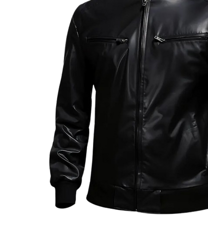 Men’s Black Biker Bomber Leather Jacket side
