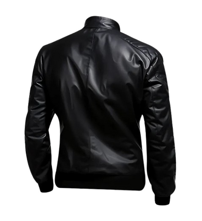 Men’s Black Biker Bomber Leather Jacket back
