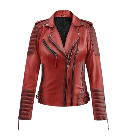 Women's Burnt Red Biker Leather Jacket