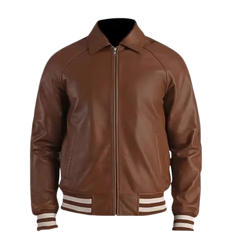 Men's Dark Brown Leather Varsity Jacket