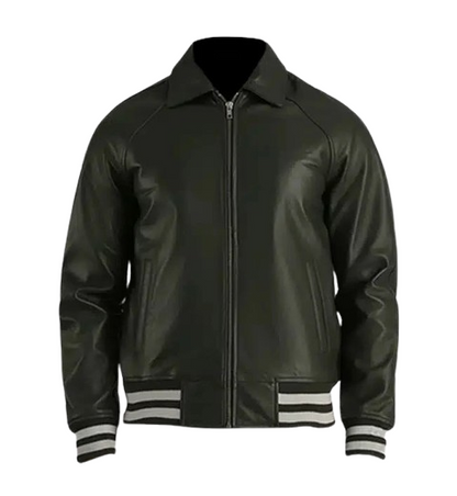Men's Green Leather Varsity Jacket