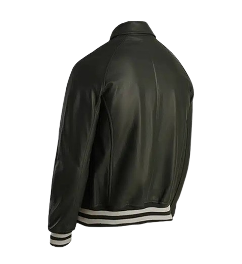 Men's Green Leather Varsity Jacket back