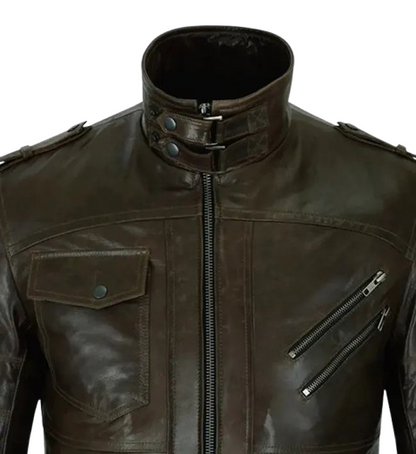 Men’s Slim Fit Brown Bomber Leather Jacket front