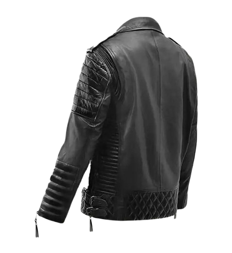 Women’s Black Burnt Biker Leather Jacket back