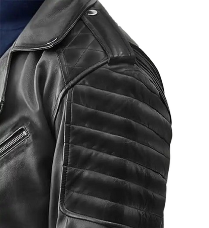 Women’s Black Burnt Biker Leather Jacket side
