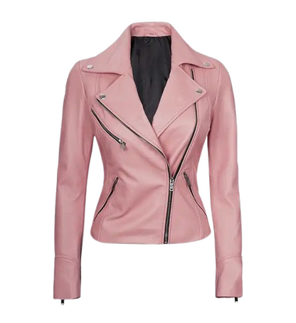 Women's Moto Style Pink Leather Jacket