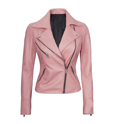 Women's Moto Style Pink Leather Jacket