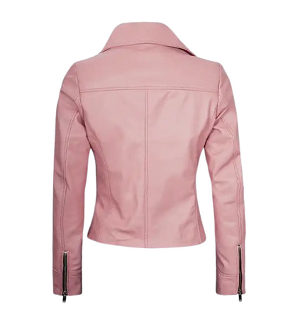 Women's Moto Style Pink Leather Jacket back