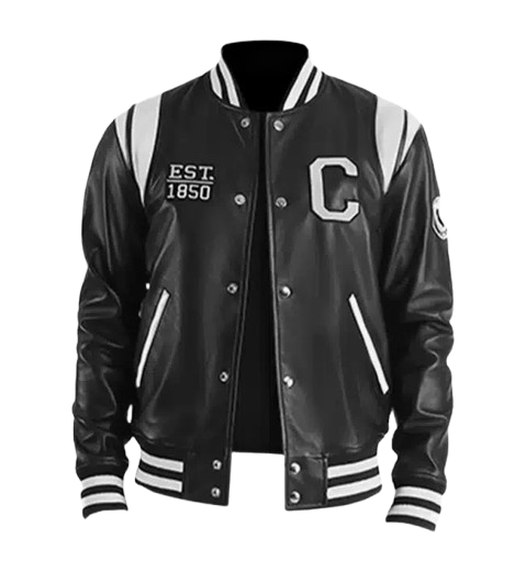 Men's California Black Leather Varsity Jacket