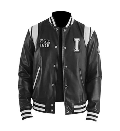 Men's Illinois Black Leather Varsity Jacket
