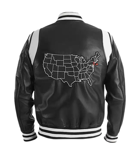 Men's Illinois Black Leather Varsity Jacket back