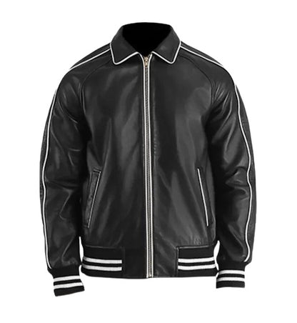 Men's Black Leather Varsity Jacket