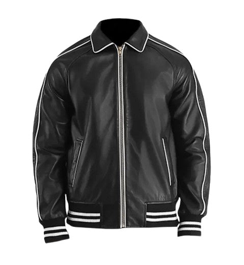 Men's Black Leather Varsity Jacket