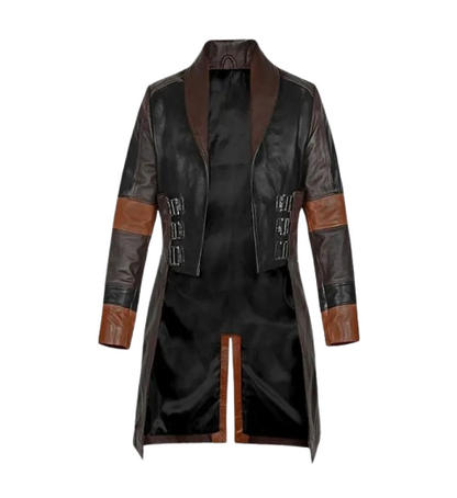 Women's Black and Brown Leather Coat