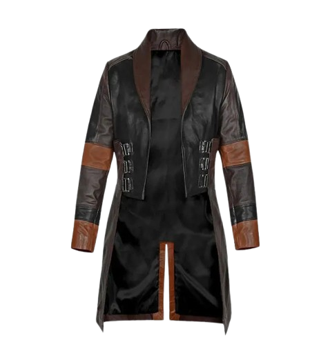 Women's Black and Brown Leather Coat