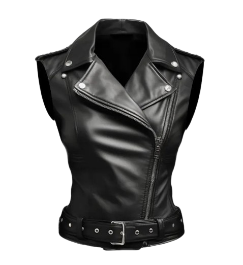 Women's Black Stylish Biker Style Leather Vest