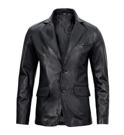 Men's Black Leather Blazer Jacket