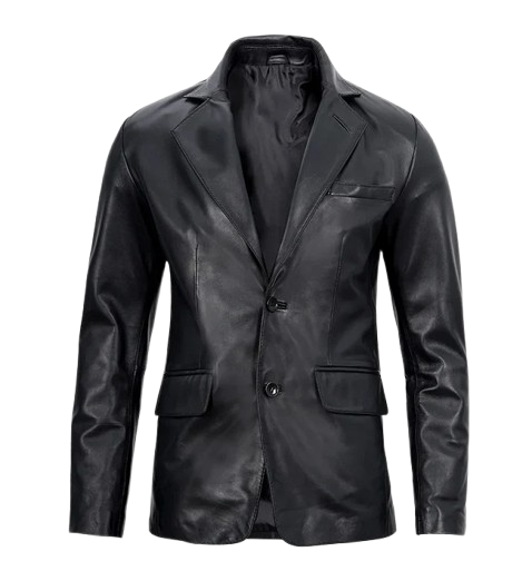 Men's Black Leather Blazer Jacket
