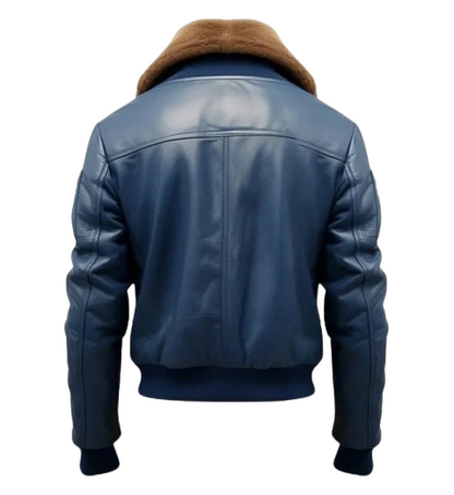 Men's Blue Flight Bomber Leather Jacket back