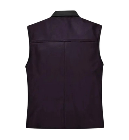Men's Purple Leather Vest back