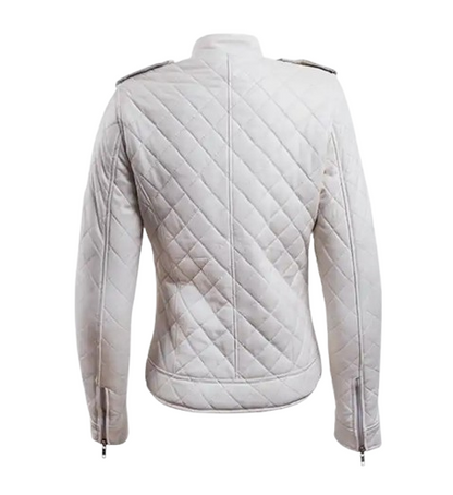 Women’s white Leather Puffer Jacket back