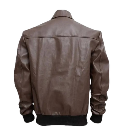 Men's Brown Leather Bomber Jacket back