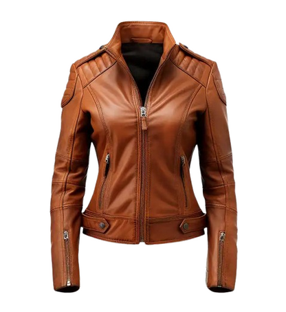 Women’s Brown Leather Biker Jacket