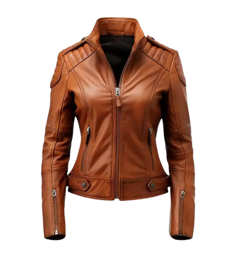 Women’s Brown Leather Biker Jacket