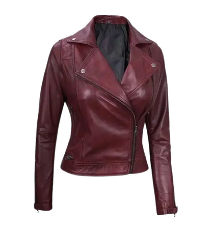 Women's Quilted Motorcycle Maroon Leather Jacket side