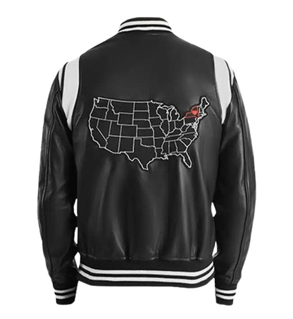 Men's New York Black Leather Varsity Jacket back