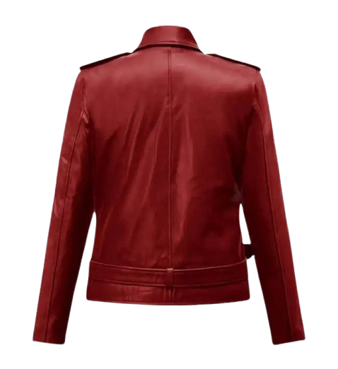 Women's Christmas Red Leather Jacket back