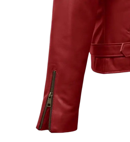 Women's Christmas Red Leather Jacket arm