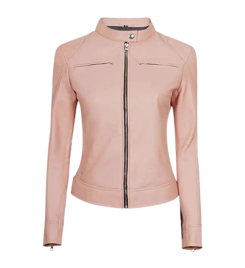 Women's Light Pink Cafe Racer Leather Jacket