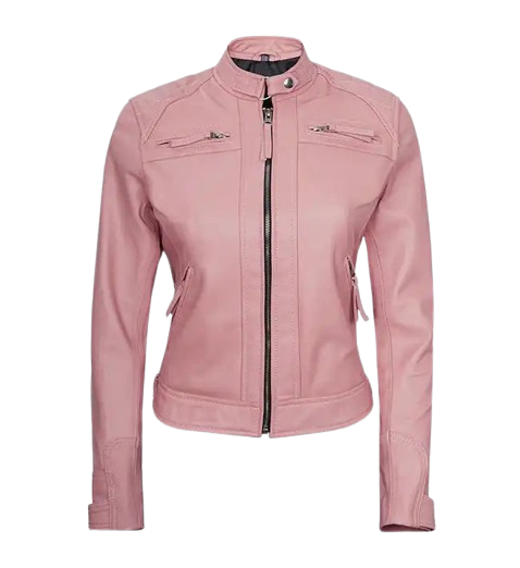 Women's Pink Diamond Cafe Racer Leather Jacket