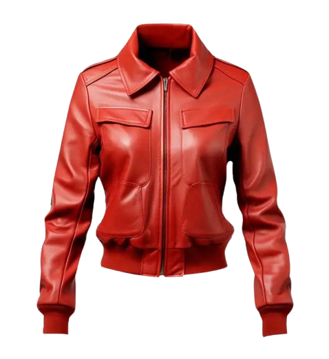 Women’s Red Leather Jacket Bomber Style