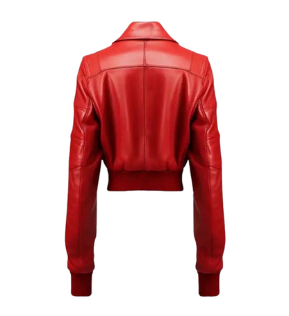 Women’s Red Leather Jacket Bomber Style back