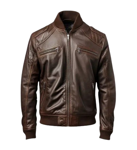 Men's Dark Brown Leather Bomber Jacket