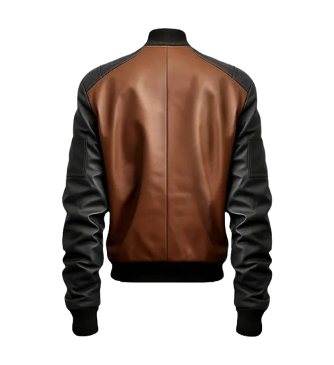 Men's Brown and Black Bomber Leather Jacket back