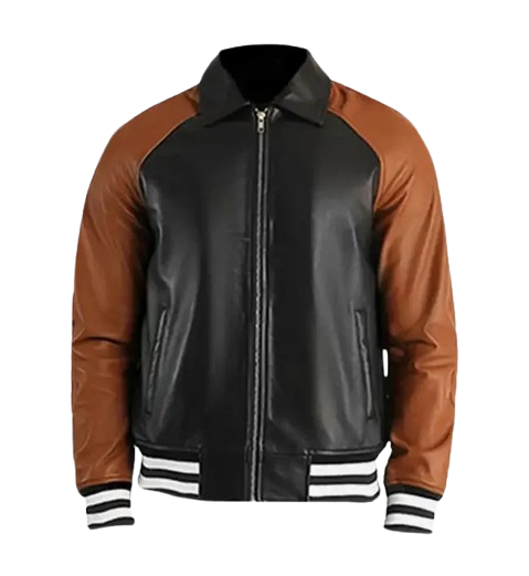 Men's Black & Brown Leather Varsity Jacket
