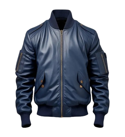 Men's Blue Flight Bomber Leather Jacket