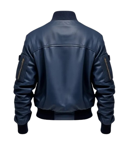 Men's Blue Flight Bomber Leather Jacket back