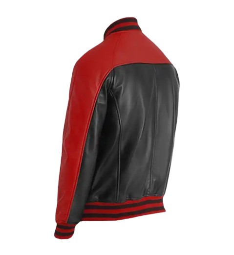 Men's Red & Black Leather Varsity Jacket back