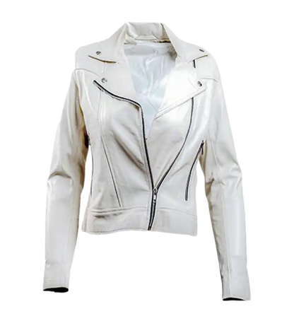 Women’s White Leather Biker Jacket