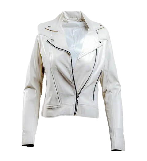 Women’s White Leather Biker Jacket