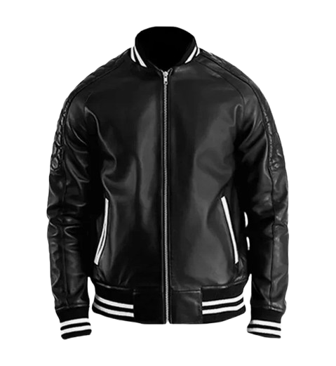 Men's Plain Black Leather Varsity Jacket