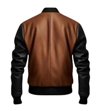 Men's Black and Brown Bomber Leather Jacket back