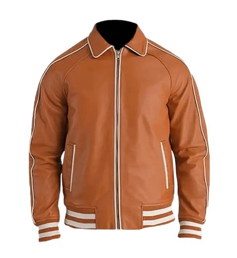 Men’s Tan Brown Leather Varsity Jacket
