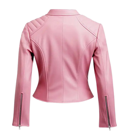 Women's Pink Biker Leather Jacket back